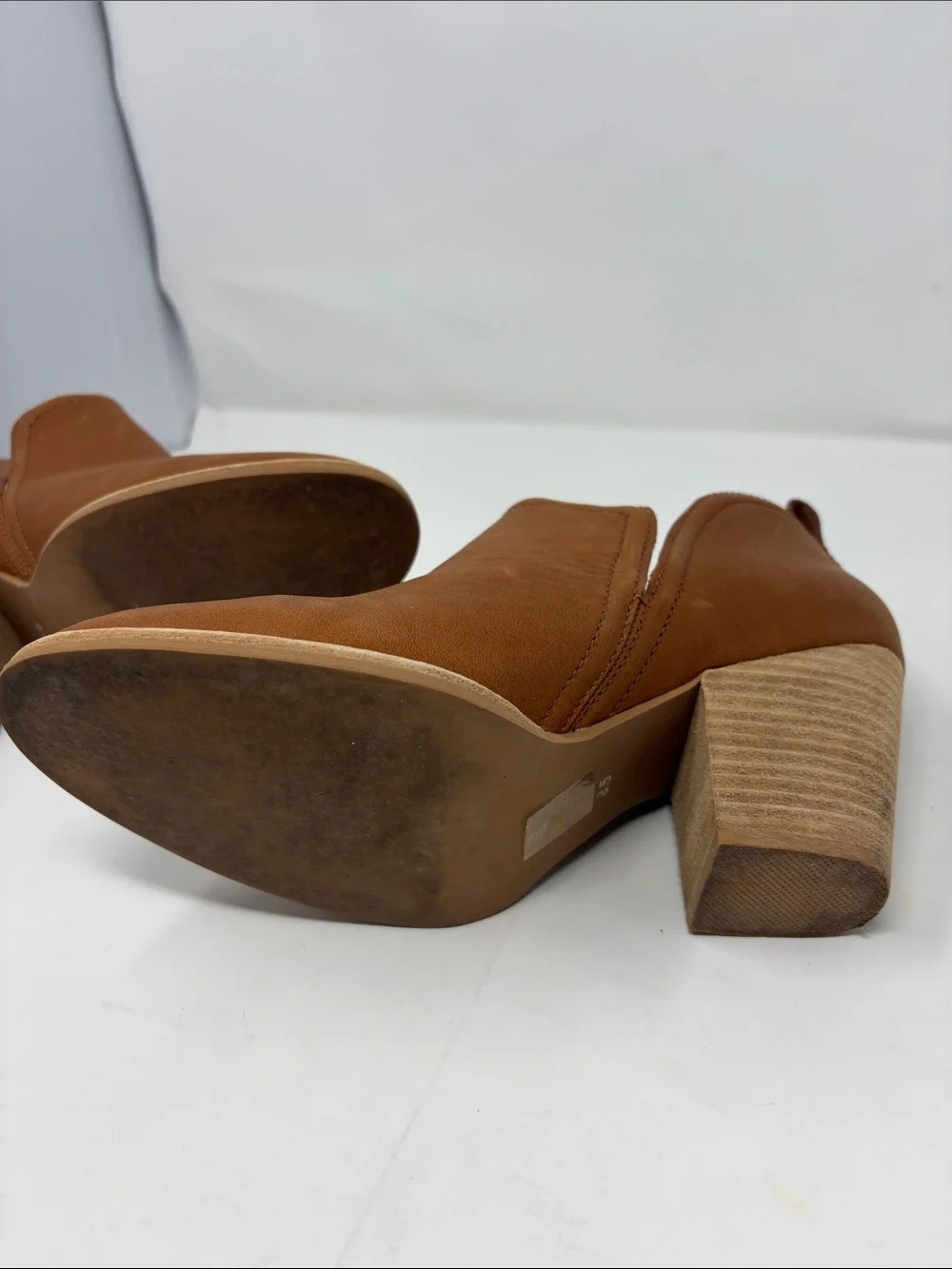 Jeffrey Campbell Brown Leather Slip-On Booties with Stacked Heel Size 8.5